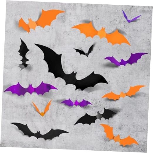 72PCS Halloween Bats Decoration, 4 Different Sizes Black Orange, And, Purple