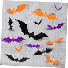 72PCS Halloween Bats Decoration, 4 Different Sizes Black Orange, And, Purple