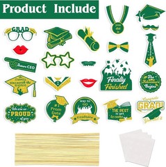 2025 Graduation Photo Booth Props, Green Gold