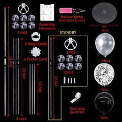 Reusable Balloon Stand Kit with 32 Black & Silver Balloons for Vibrant Parties