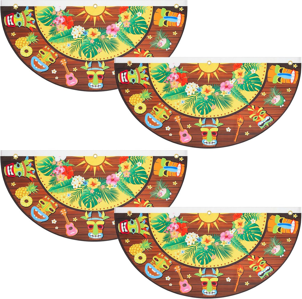 4 Pack Hawaiian Luau Party Decorations, Tiki Bar Bunting Flags and Signs, Tropic