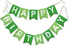 Green Happy Birthday Banner Greenery Theme Party Bunting Supplies Signs for B…
