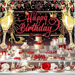 Red Black Gold Happy Birthday Banner, Red and Black Birthday Party Decorations..