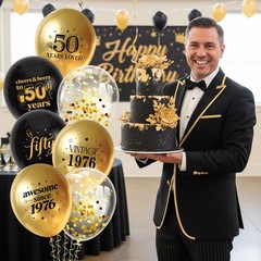 50th Balloons Party Decorations – 34Pcs Black and Gold 12 Inch Latex Confetti…