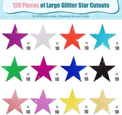 120 Pcs Glitter Star Cutouts Star Confetti Cutout Assorted Color Glitter Star…