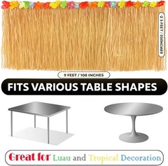 9 Feet x 29.5″ Luau Grass Table Skirt – Hawaiian Theme Party Skirt with