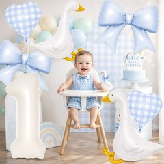 Silly Goose 1st Party Decorations – 7 Pcs Goose Balloons & Blue Bow Set – 40”…