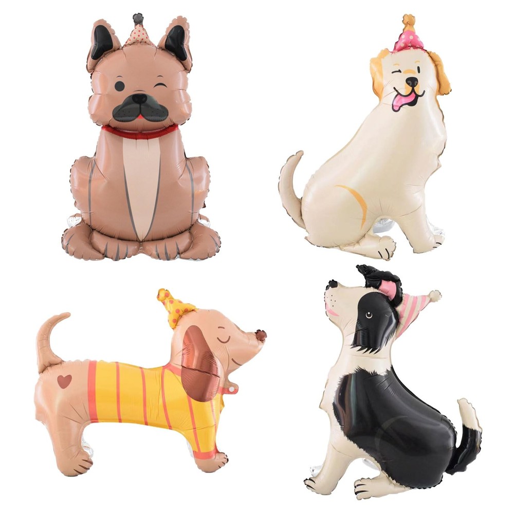 4PCS Pet Dog Foil Balloons 4D Standing Cute Puppy Balloons Self Standing Anim…