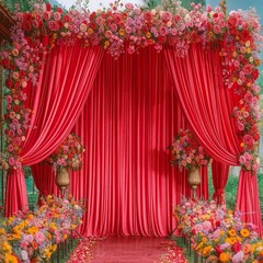8x10FT Red Backdrop Curtains for Wedding Parties, Wrinkle Polyester Photo