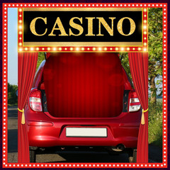 3 Pcs Casino Theme Party Decorations LED Banner with String Light Red Curtain Si