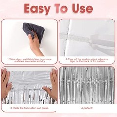 3 Pack 3.3×8.2 Feet Silver Foil Fringe Backdrop Curtains, Tinsel 07 Silver