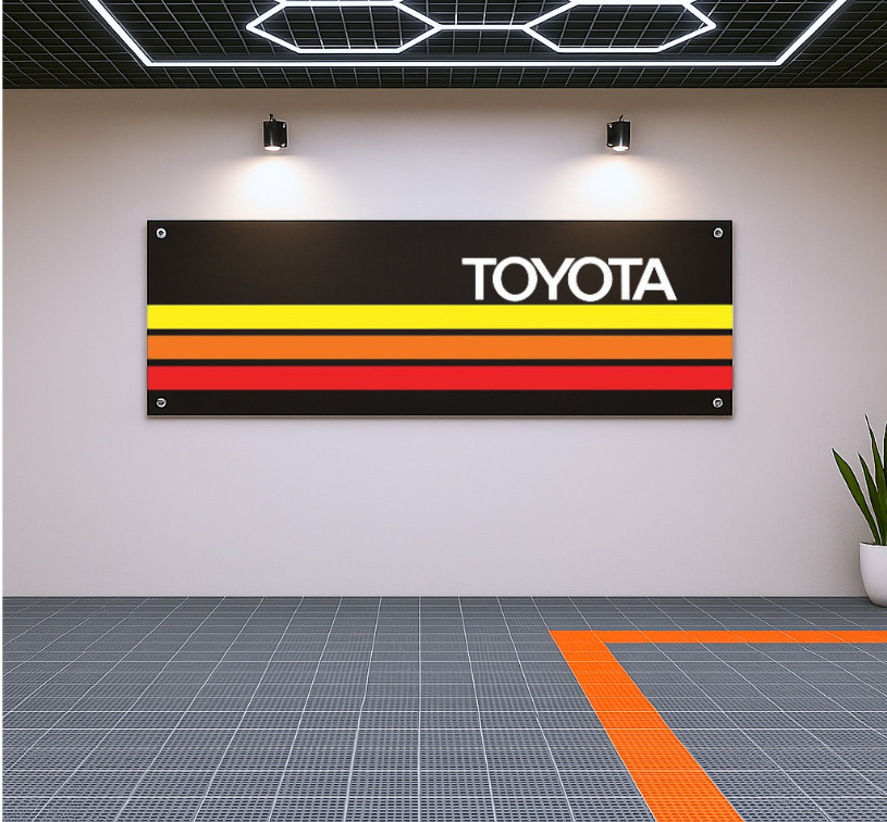 Decoration Toyota Retro Stripes Flag Banner 71×47 – Vintage Garage Wall Decor