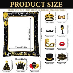 30 PCS Birthday Photo Booth Props Black Gold Inflatable Frame Selfie Party