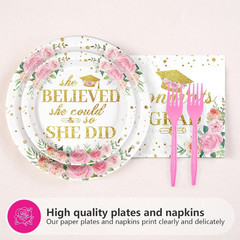 96Pcs Pink Graduation Decorations Class of 2026 Disposable Floral Congrats Grad