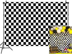 8x6FT Cosplay Party Banner Checkered Flag Photography Backdrop White and Black R