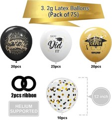 75 Pack Elegant Black & Gold Graduation Balloons Set – 12 Inch Celebration Decor