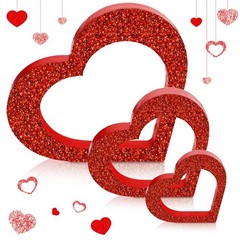 3 Pcs Galentines Day Decorations Heart Wooden Sign Centerpiece for Table Vale…