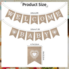Welcome Baby Burlap Banner, Pre-Strung Unisex Baby Shower Decoration for Gender