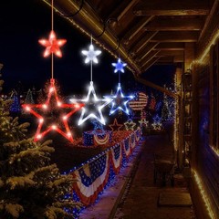 Battery Operated Star Window Lights, 3 Pack – Red White Blue Independence Decor