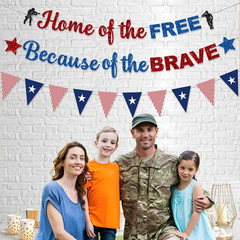 Pre-Strung Memorial Day Decorations Banner Thank You Veterans Days Glitter Blue