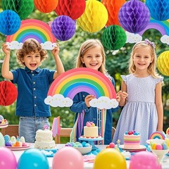 12 Pack Rainbow Paper Honeycomb Balls, Colourful Hanging Tissue Pom Poms, Party