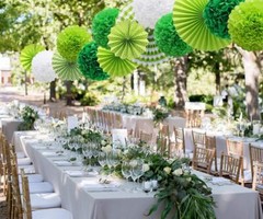 GREEN HANGING PAPER PARTY DECORATIONS ROUND PAPER FANS SET PAPER POM POMS FLOWER