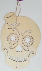 Halloween Day of the Dead Skull Sign Decorations 12”Hx9”W, Select: Rose or Hat
