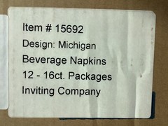 Michigan Wolverines “M” NCAA College Party Beverage Napkins case lot 192 ct.