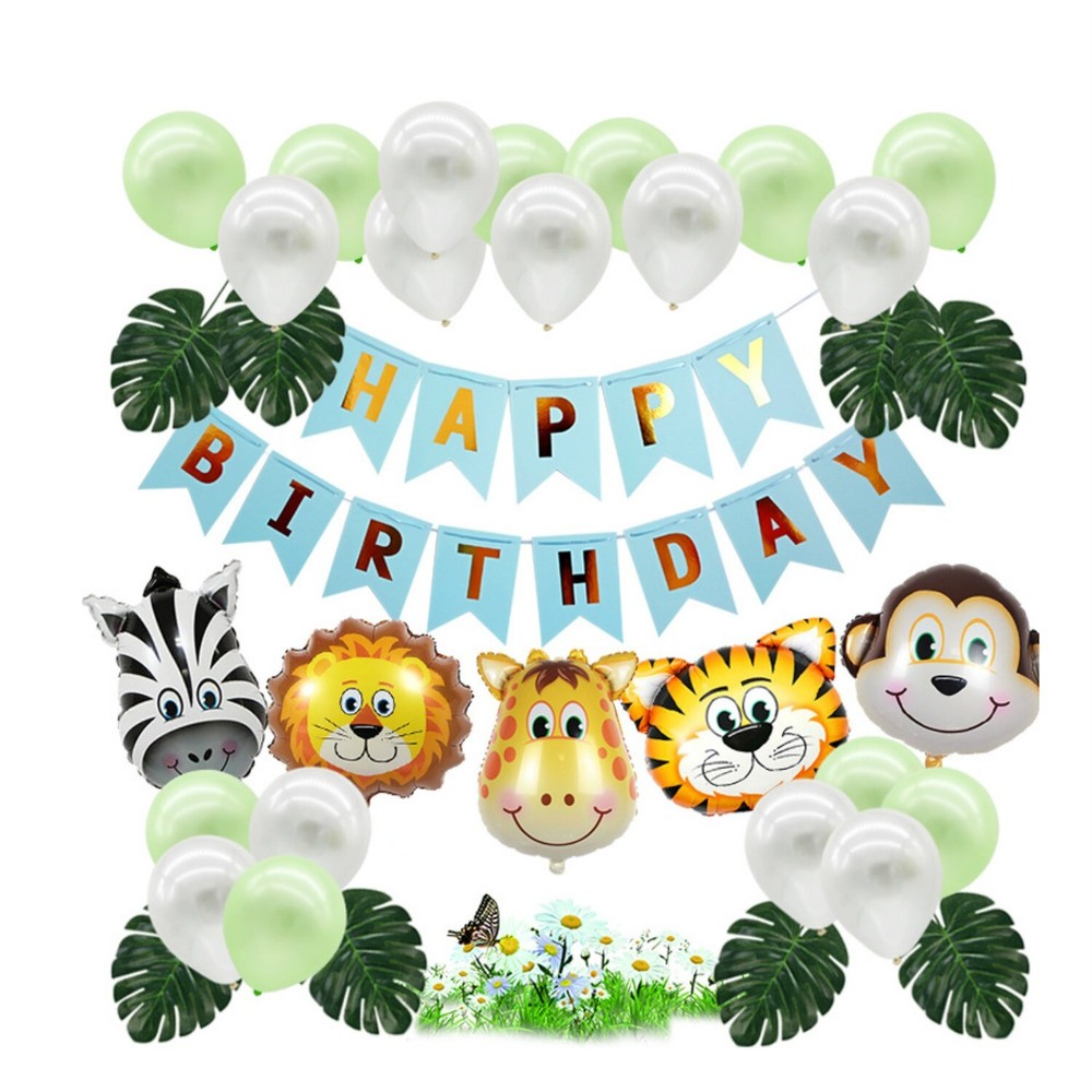 Birthday Party Decoration Safari Theme Banner and Foil Balloon Set