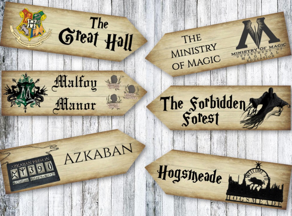 6 Harry Potter Hogwarts Wizards Party Decoration Arrow Signs