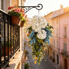 Minimalist Floral Wreath White Hydrangea 60 35cm for Festive Home Decor