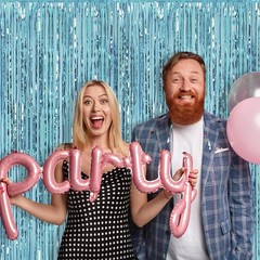 10 Pack Metallic Blue Foil Fringe Curtains 3.2ft x 9.8ft Photo Booth Backdrop fo