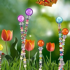 8 Piece DIY Garden Beaded Stakes Kit Stainless Steel Rods Colorful Tops