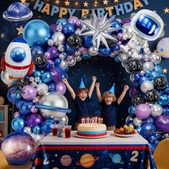 168PCS Space Themed Party Decorations Outer Galaxy Balloon Arch Kit with Blue…