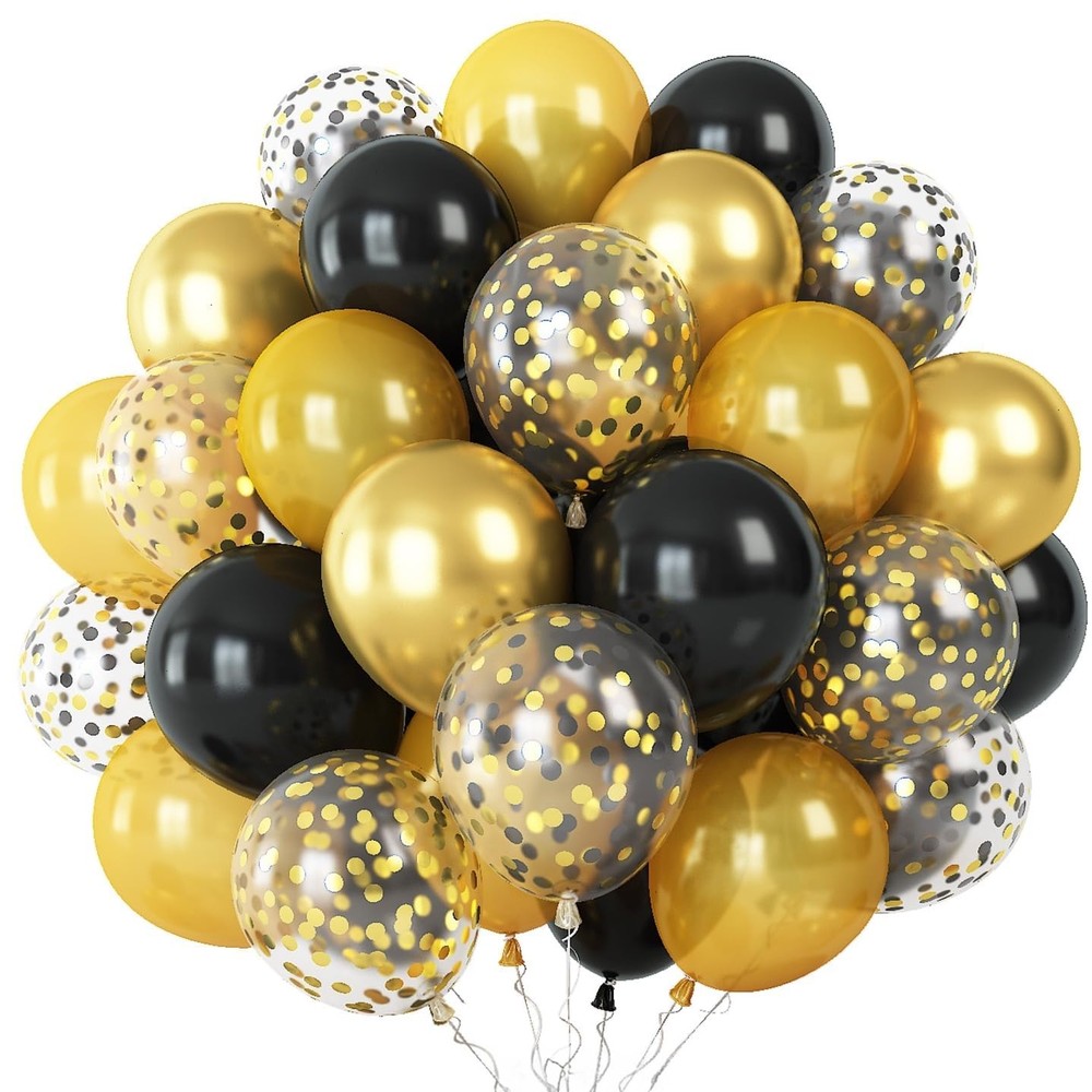 Balloons Gold and Black, 60PCS Black Metallic Chrome Gold Pearly Gold Black Gold