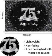 6x4ft Happy 75th Birthday Banner Backdrop – 75 Years Old Birthday Decorations Pa