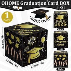 Versatile Black Gold Graduation Card Box – Perfect for Class of 2026 Parties