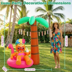 6FT Inflatable Tiki Luau Decor – Flamingo Coconut Palm Party Decorations, LED Li