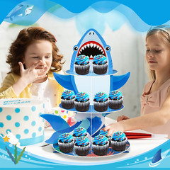 3 Tier Shark Party Cupcake Stand Decorations under the Sea Theme Cupcake Hold…
