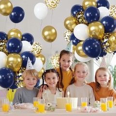 Navy Blue Gold Confetti Balloons Set,50pcs 12inch Royal Dark Blue Metallic G…