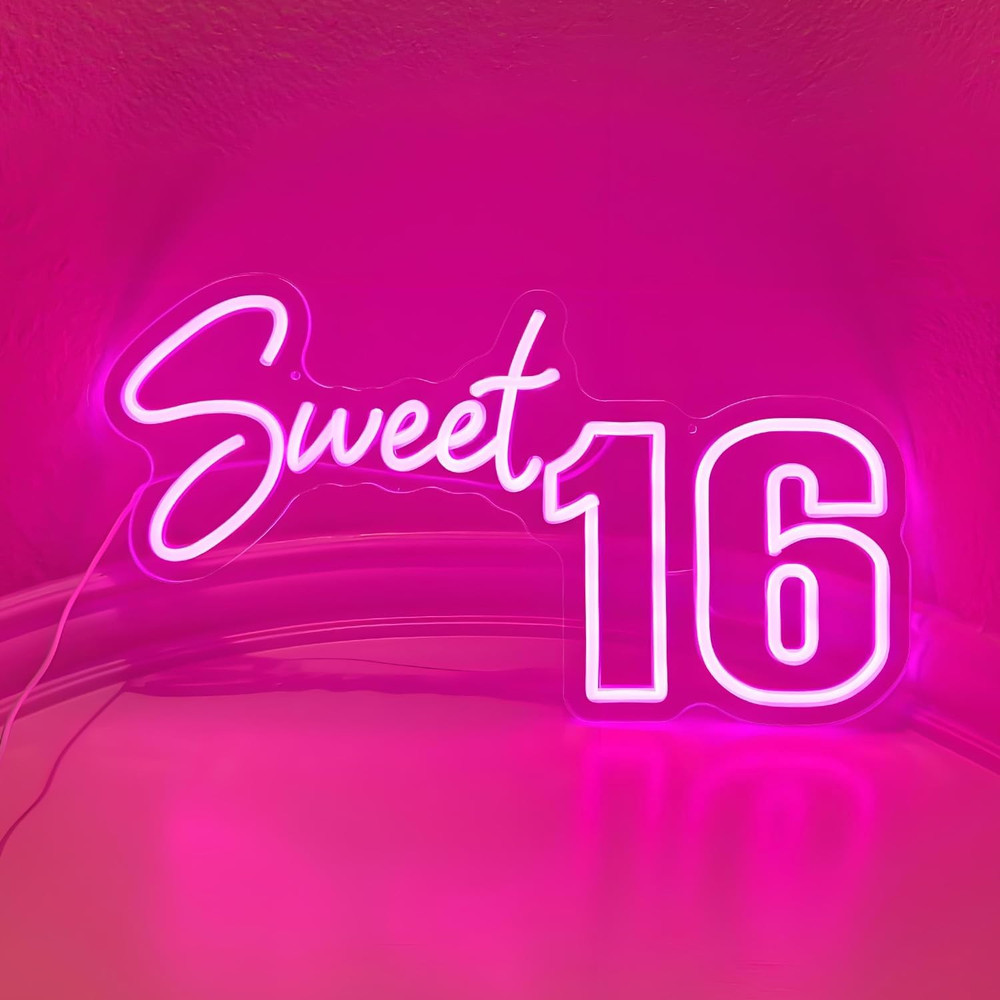 Sweet 16 Party Decorations Neon Sign, Sixteen 16th Birthday Decorations Gift for