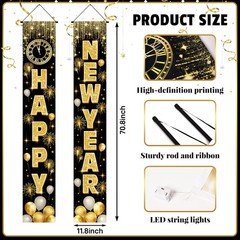 2026 Happy New Year Banner with String Lights, 72×12 Inch Large Front Door Po…