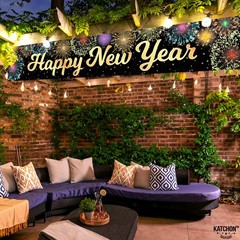 KatchOn, Happy New Year Banner 2026 – Large 120×20 inches, Gold and Black