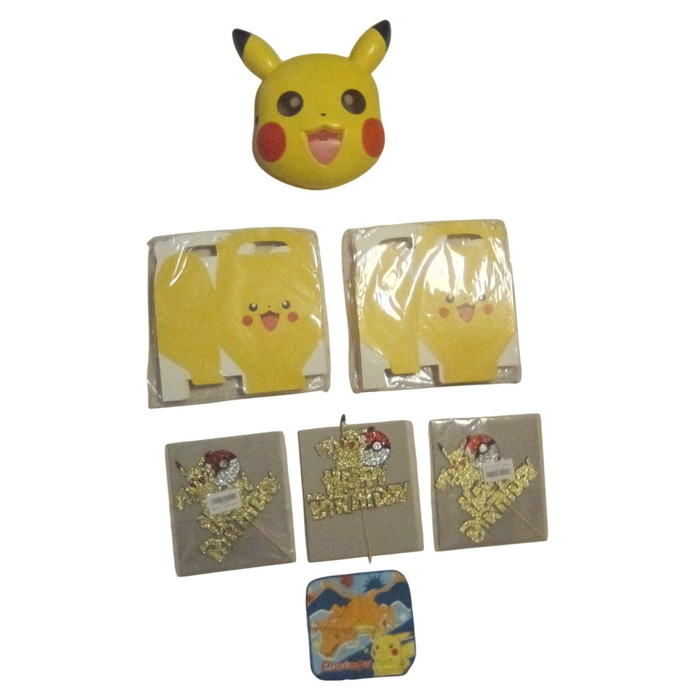 Pikachu Birthday Supplies, Favor Boxes.Cake Tops,Mask, and hand cloth,