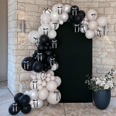 Black and White Bow Balloons 60pcs, Pearl White Black Balloons with Diy Ribbo…
