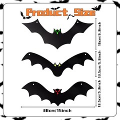 12PCS Halloween Hanging Bat Decorations with Glowing Eyes, Spooky Realistic