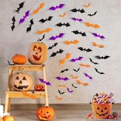 72PCS Halloween Bats Decoration, 4 Different Sizes Black Orange, And, Purple