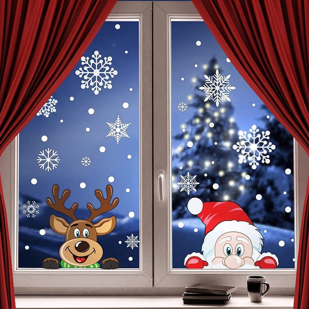 300 PCS 8 Sheet Christmas Snowflake Window Cling Stickers Colorful, Style 1