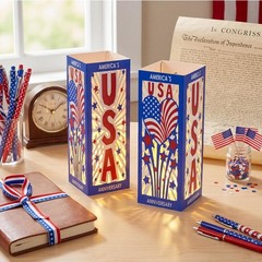 6 Pcs 250th Anniversary Table Centerpieces Boxes with USA Cutouts LED Light U…