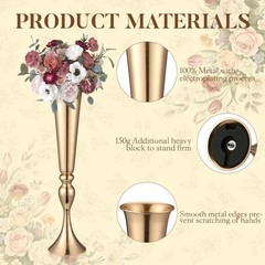 12 Pcs Tall Gold Trumpet Vases for Centerpieces & Wedding Tables – 21.65″ Tal…